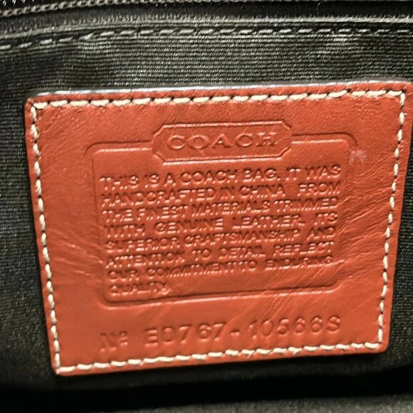 Auth COACH Signature Cricket Shoulder Bag 10566S Khaki Red Jacquard Leather - Picture 7 of 16